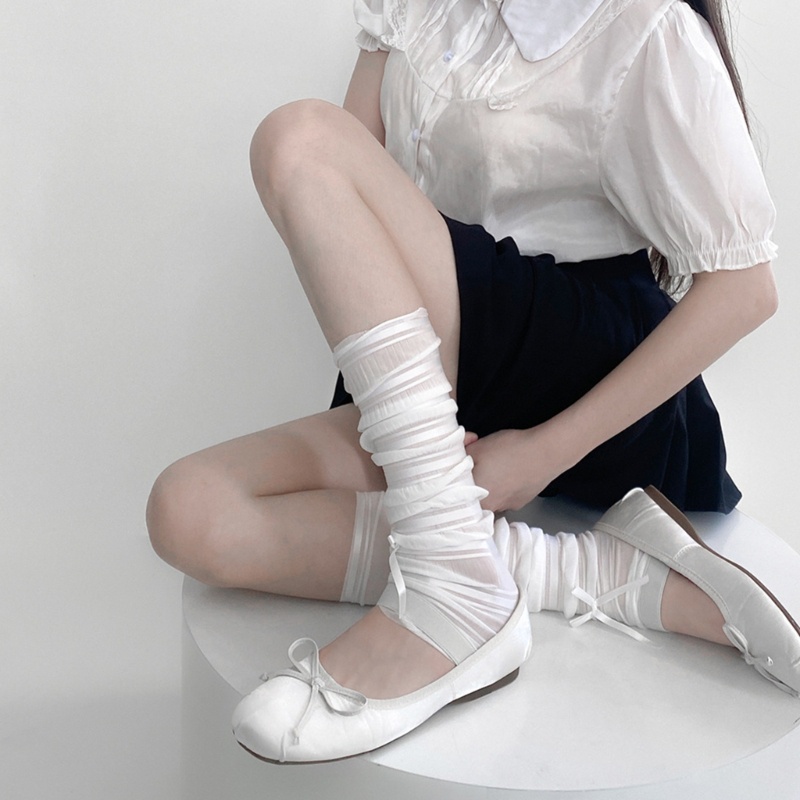 Vớ Lụa Giữ Ấm Chân Đính Nơ Phong Cách Harajuku Ngọt Ngào Thời Trang Mùa Hè Cho Nữ