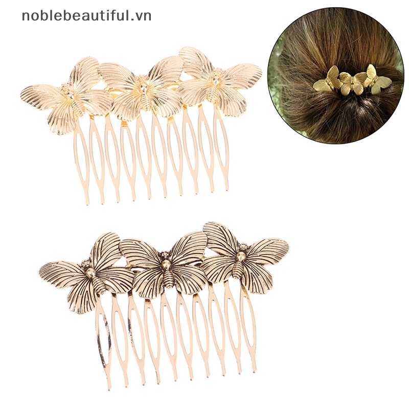 Lược Cài Tóc Kim Loại Hình Bướm Phong Cách Vintage Thanh Lịch Cho Nữ