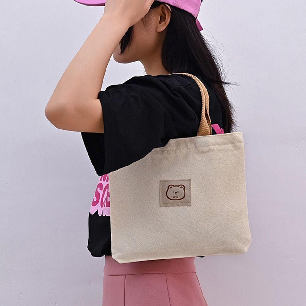 Túi Xách Vải Canvas Cỡ Lớn In Họa Tiết Hoạt Hình Gấu Dễ Thương Cho Nữ