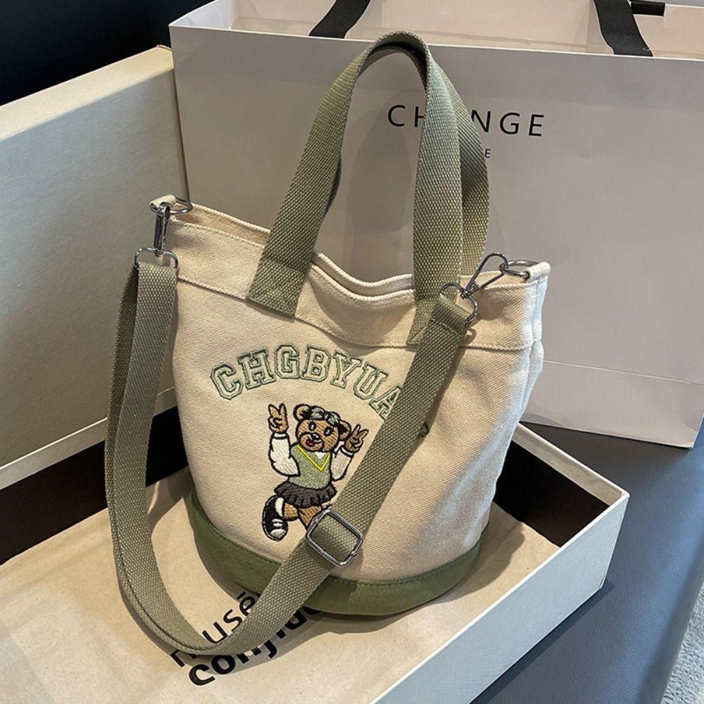 Túi Đeo Chéo Vải Canvas Hình Gấu Hoạt Hình Hợp Thời Trang Cho Nữ