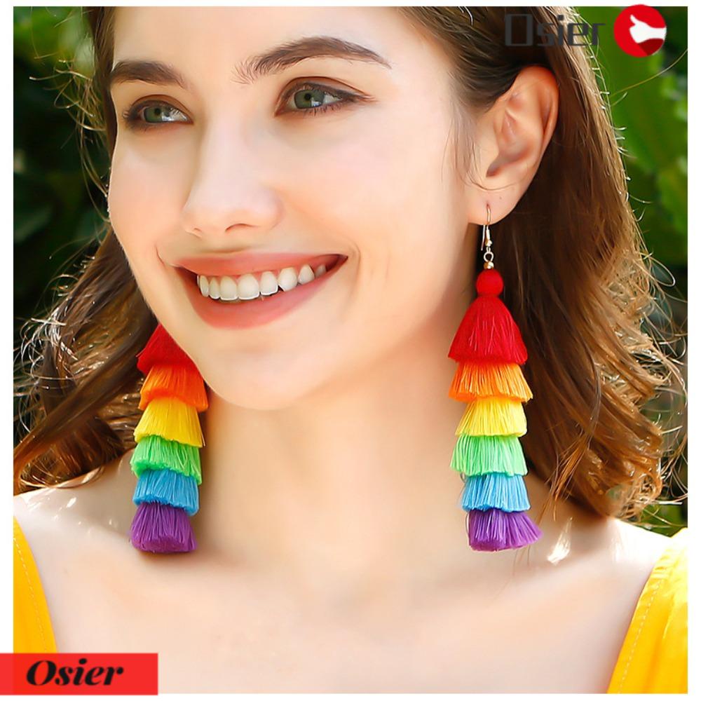 Bông Tai Tua Rua Dáng Dài Nhiều Lớp Màu Cầu Vồng Phong Cách Bohemian 1