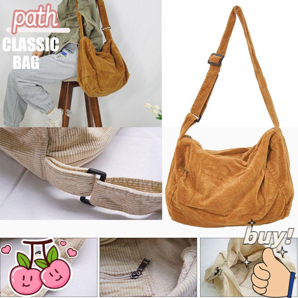 PATH Túi Tote Đeo Vai Chất Liệu Vải Nhung Kẻ Thời Trang Cho Nữ