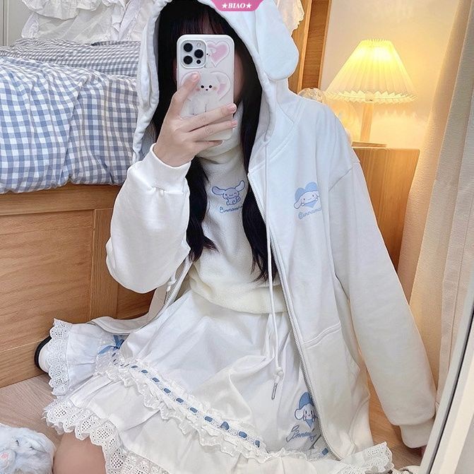 Sanrio Kuromi Cinnamoroll My Melody Áo Khoác Sweater Có Mũ Trùm Đầu Phong Cách Lolita Mỏng Giữ Ấm Mùa Xuân Thu Cho Nữ