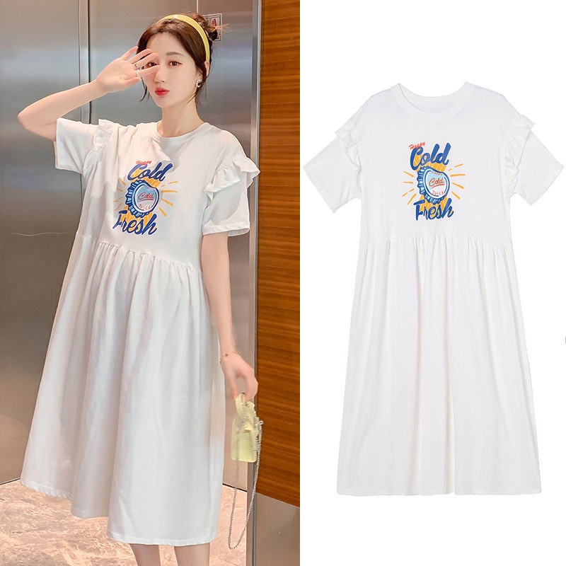 Planet Đầm Thun Midi Tay Ngắn Phong Cách Hàn Quốc Thời Trang Mùa Hè Xinh Xắn Cho Mẹ Bầu