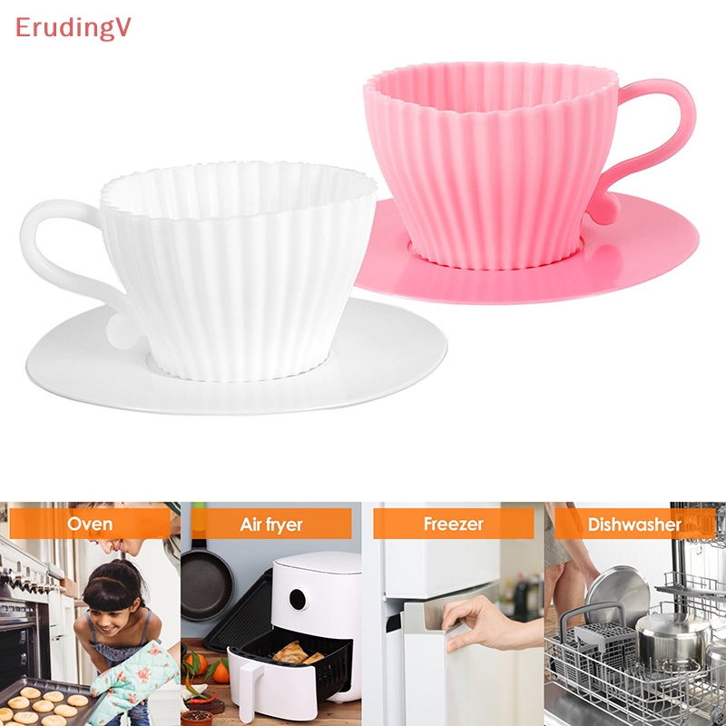 Bộ 1 / 4 Khuôn Silicone Làm Bánh Cupcake Hình Tách Trà Chịu Nhiệt