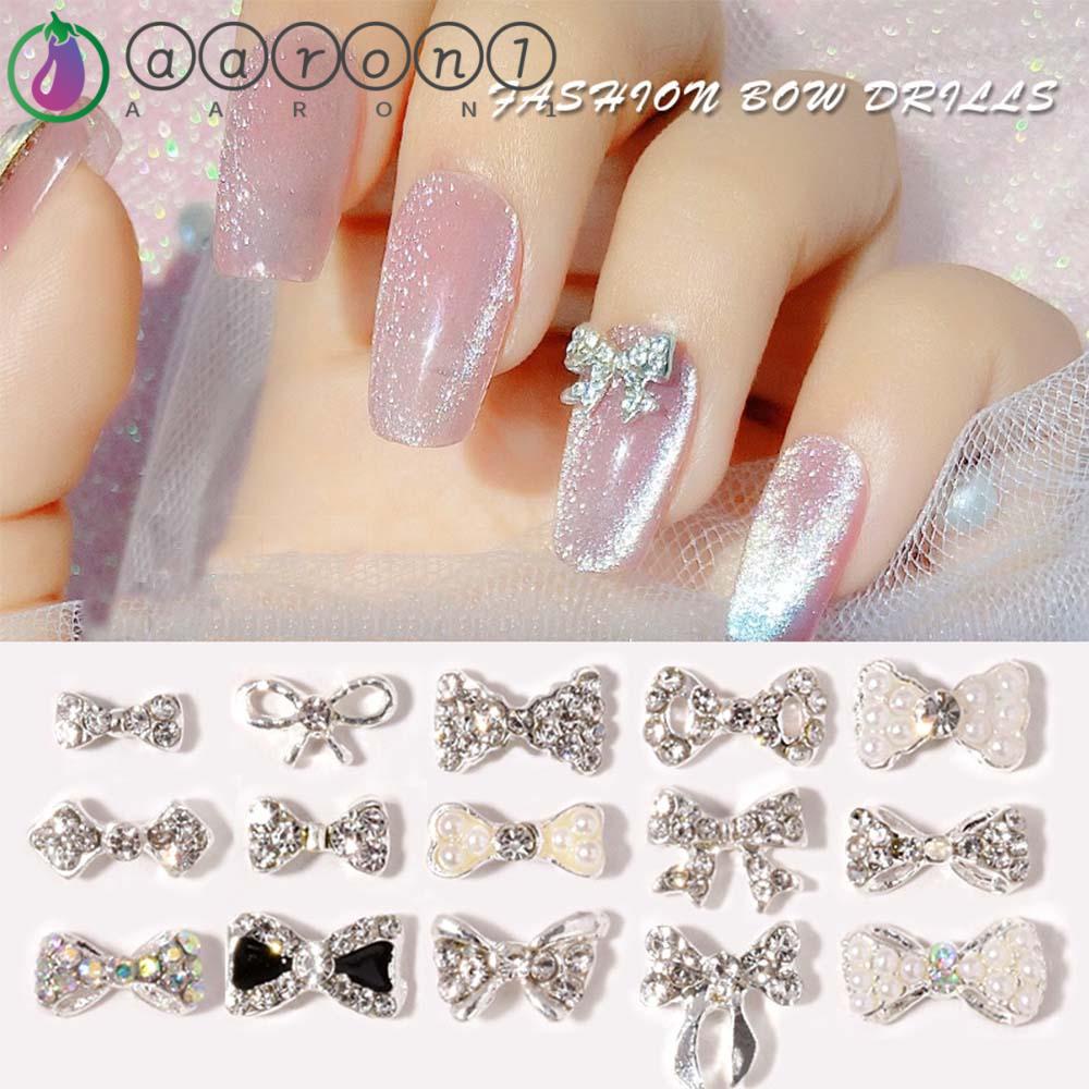AARON1 Set 5 Phụ Kiện Trang Trí Móng Tay Hình Nơ Kính Siêu Lấp Lánh DIY