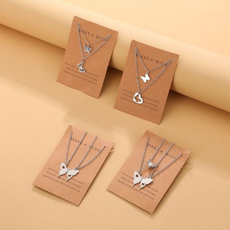 Ygt Vòng cổ Bằng Thép Không Gỉ Mặt Hình Trái Tim Bướm Dễ Thương Cho Nữ