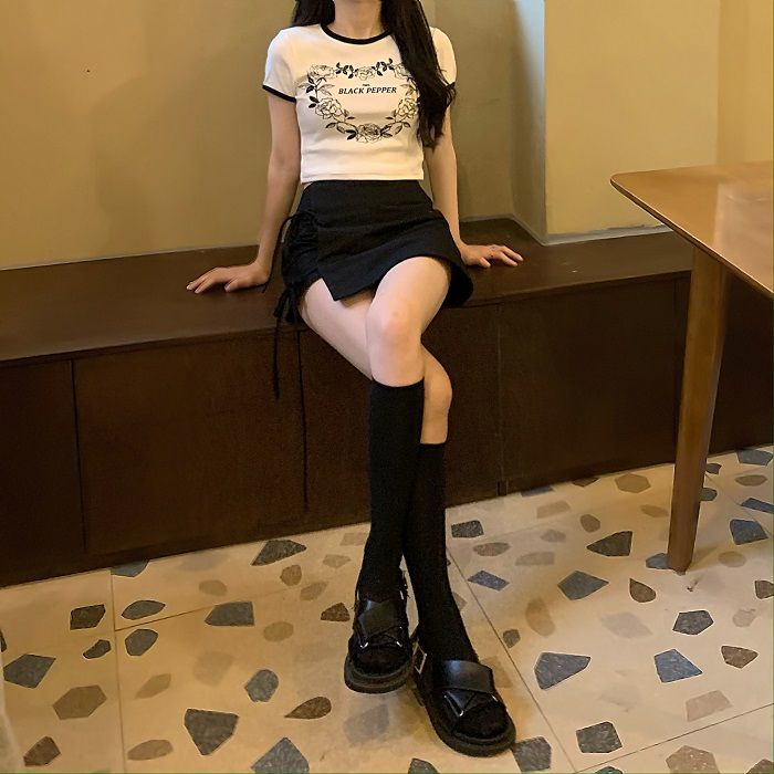 Áo Baby Tee Thun Croptop Nữ Eo Cao Tay Ngắn Màu Sắc Tương Phản Phong Cách Retro Mỹ Thời Trang Mùa Hè Dành Cho Nữ