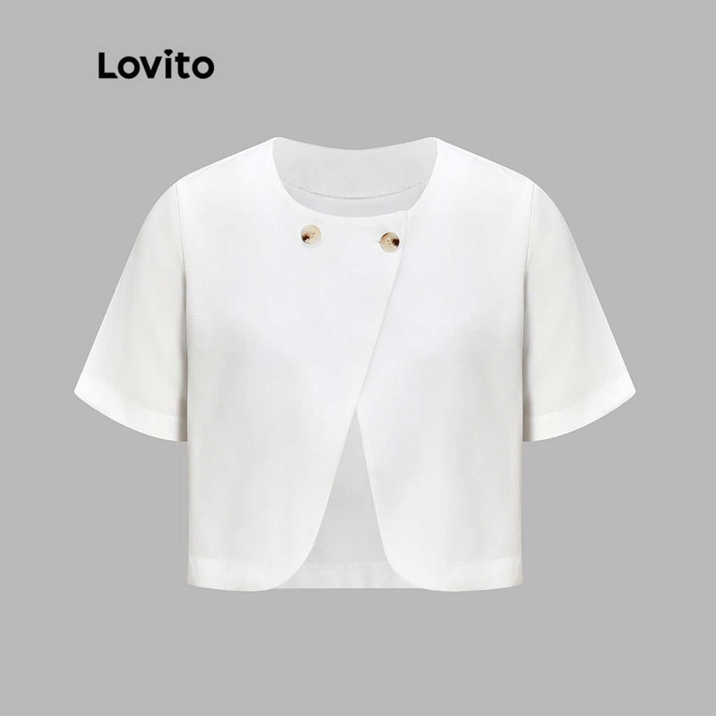 Lovito Áo Blazer trơn có nút Preppy cho Nữ L56ED066 (Trắng)
