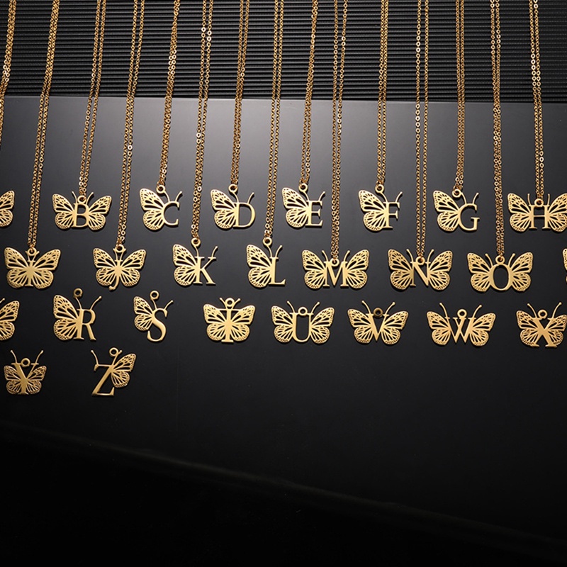 Ygt Vòng cổ Mặt Hình Bướm Và Chữ Cái Bằng Thép Không Gỉ Thời Trang Cho Nữ