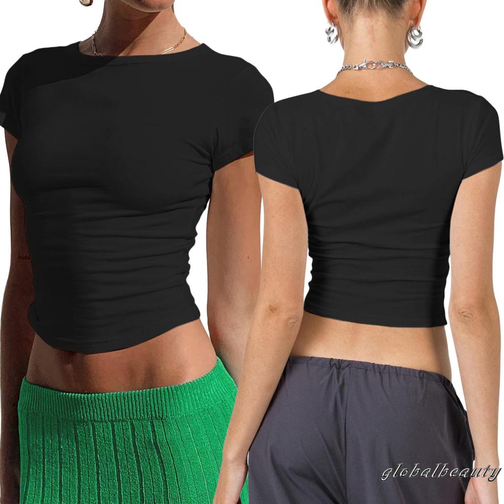 Áo Thun Crop Top Tay Ngắn Màu Sắc Thời Trang Mùa Hè Cho Nữ
