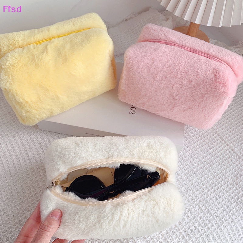 {Ffsd} Túi Đựng Mỹ Phẩm Lông Mềm Màu Trơn Dành Cho Nữ Đi Du Lịch * Bán Chạy
