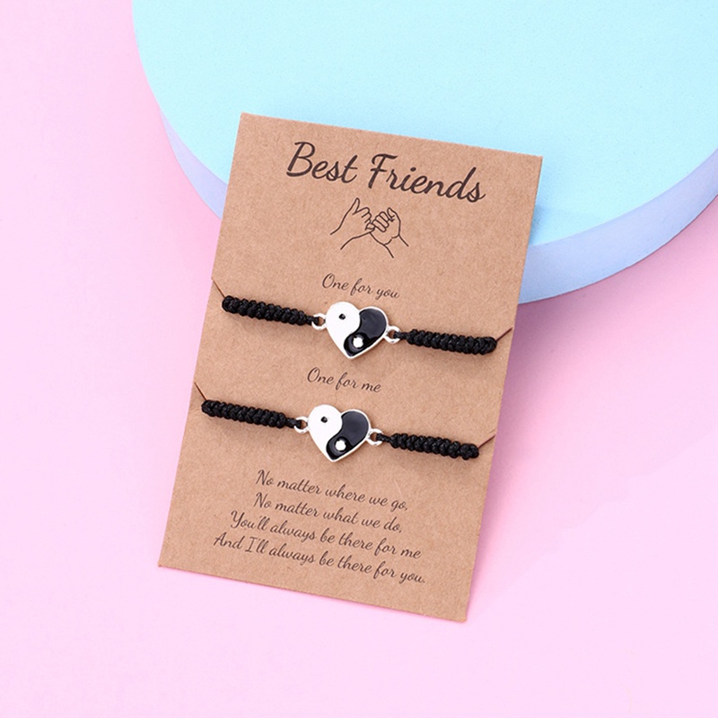 Ygt Set 2 Vòng Tay Dây Bện Mặt Hình Thái Cực Quyền Phong Cách Trung Hoa Cho Cặp Đôi