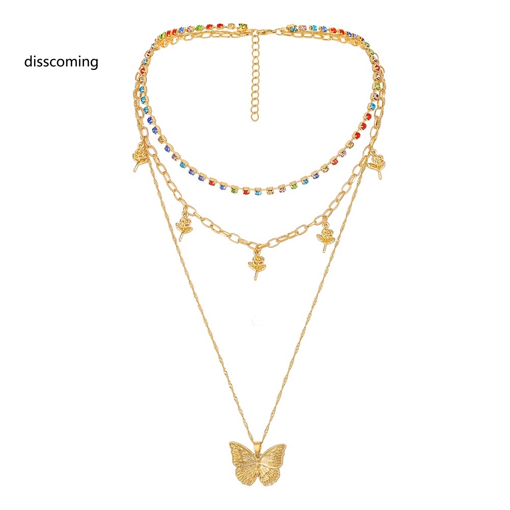 Áo Thun In Hình SL SL SL Thời Trang Năng Động| Vòng cổ Nhiều Lớp Hình Hoa Hồng Và Bướm Đính Kim Cương Nhân Tạo Nhiều Màu Sắc Lãng Mạn Thời Trang Cho Nữ