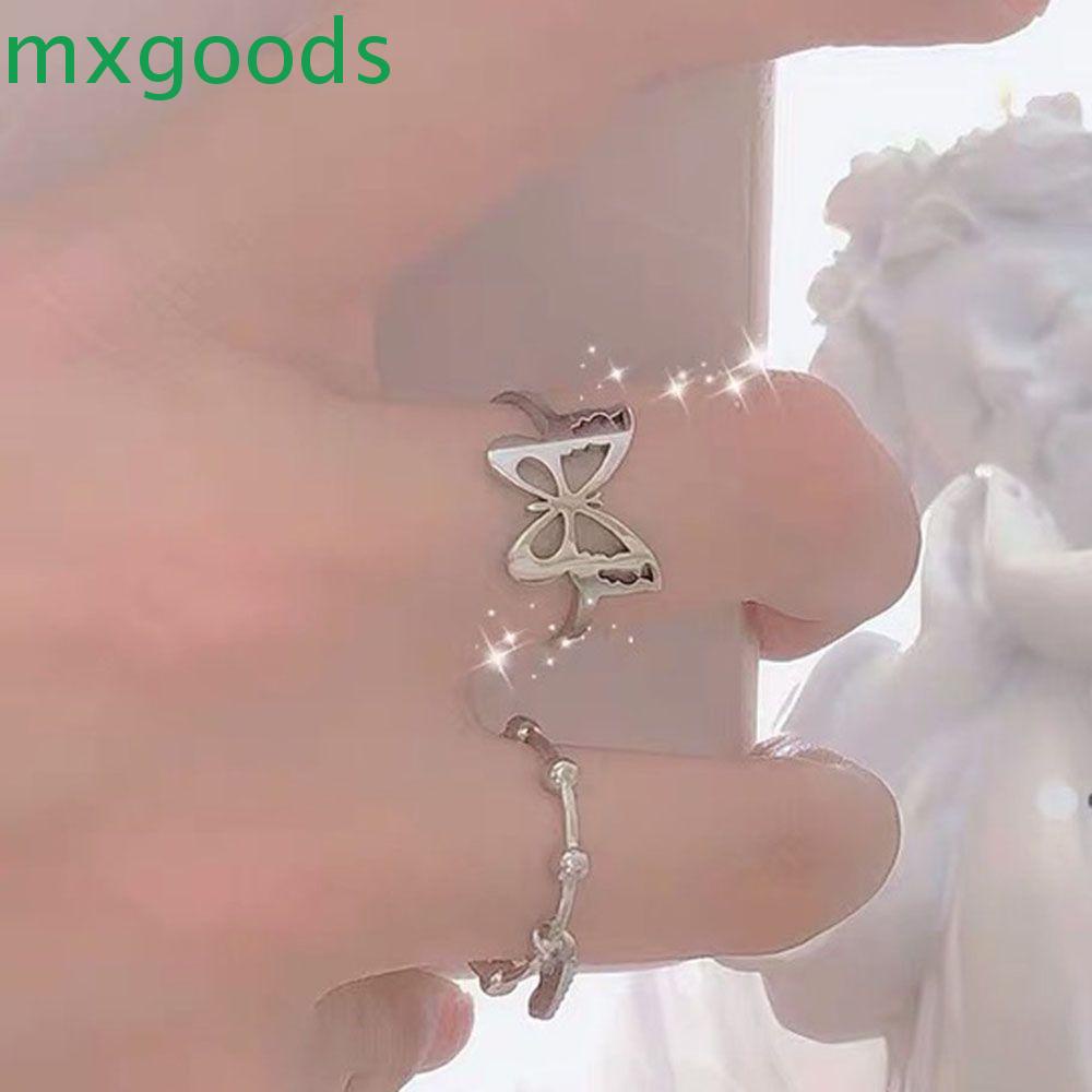 MXGOODS Nhẫn Hình Bướm Chất Liệu Thép Không Gỉ Phong Cách Harajuku Cổ Điển
