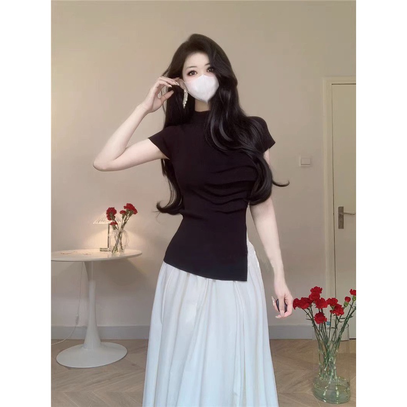 Áo Thun Tay Ngắn Xẻ Tà Thời Trang Mùa Hè Cho Nữ
