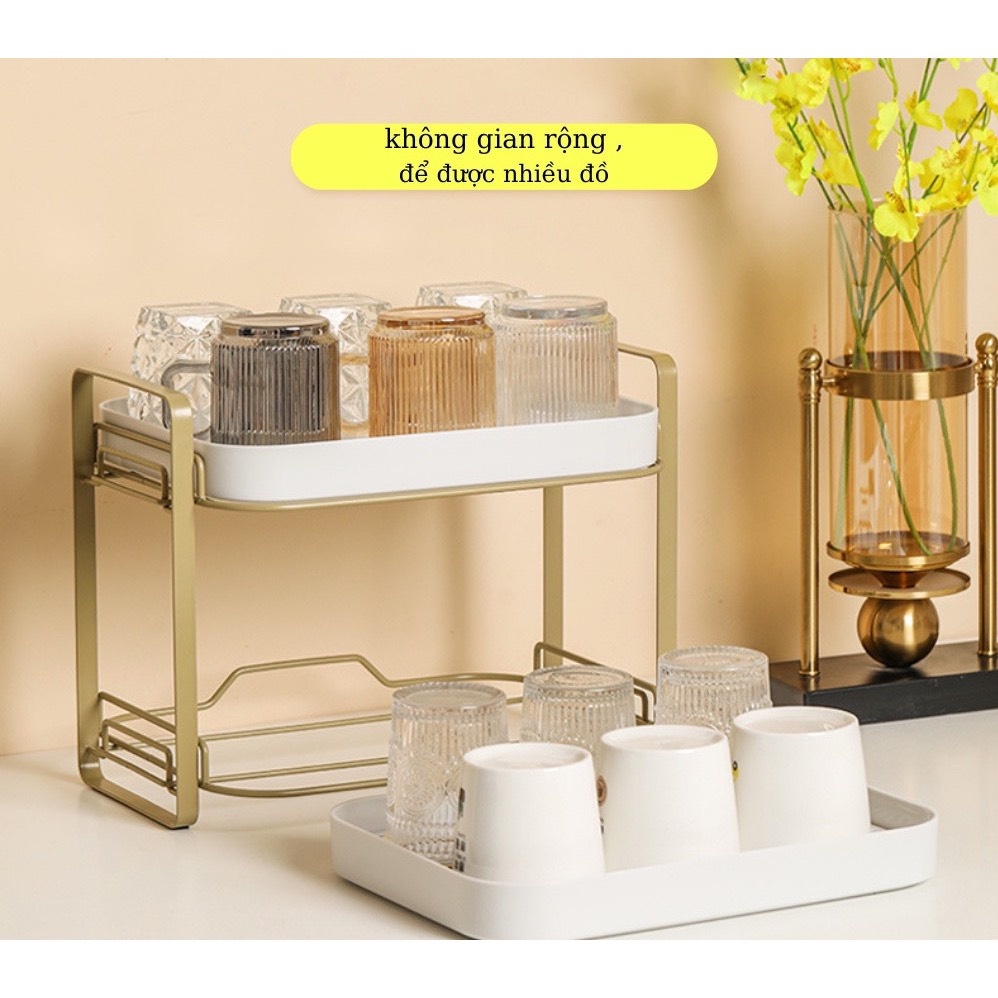 (Loại 1) Giá kệ để cốc chén ly Cao cấp 2 tầng .Nhựa Pp Khung kim loại Sơn tĩnh điện _Chống gỉ hàng loại (2023) AMIZIN