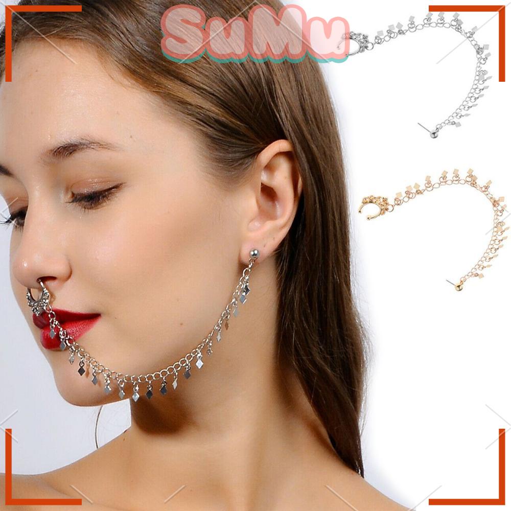 SUMU Khuyên Tai Chuỗi Tròn Mạ Vàng