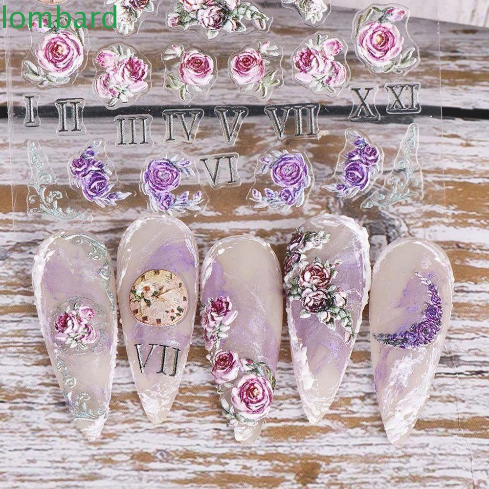 LOMBARD Miếng Dán Trang Trí Móng Tay Hình Hoa Và Chim Thời Trang