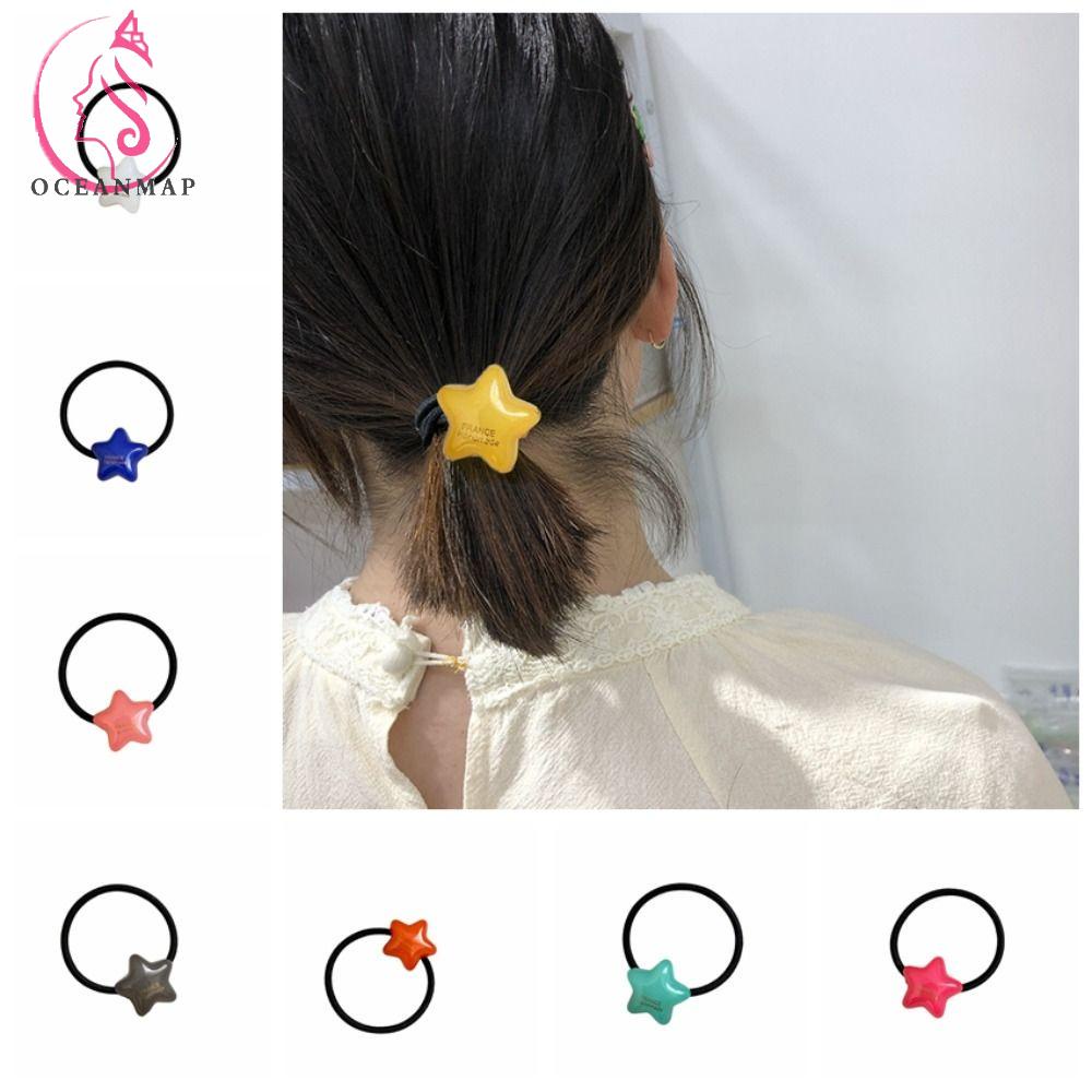 OCEANMAP Dây Buộc Tóc Co Giãn Hình Ngôi Sao Năm Cánh Màu Sắc Ngọt Ngào Xinh Xắn