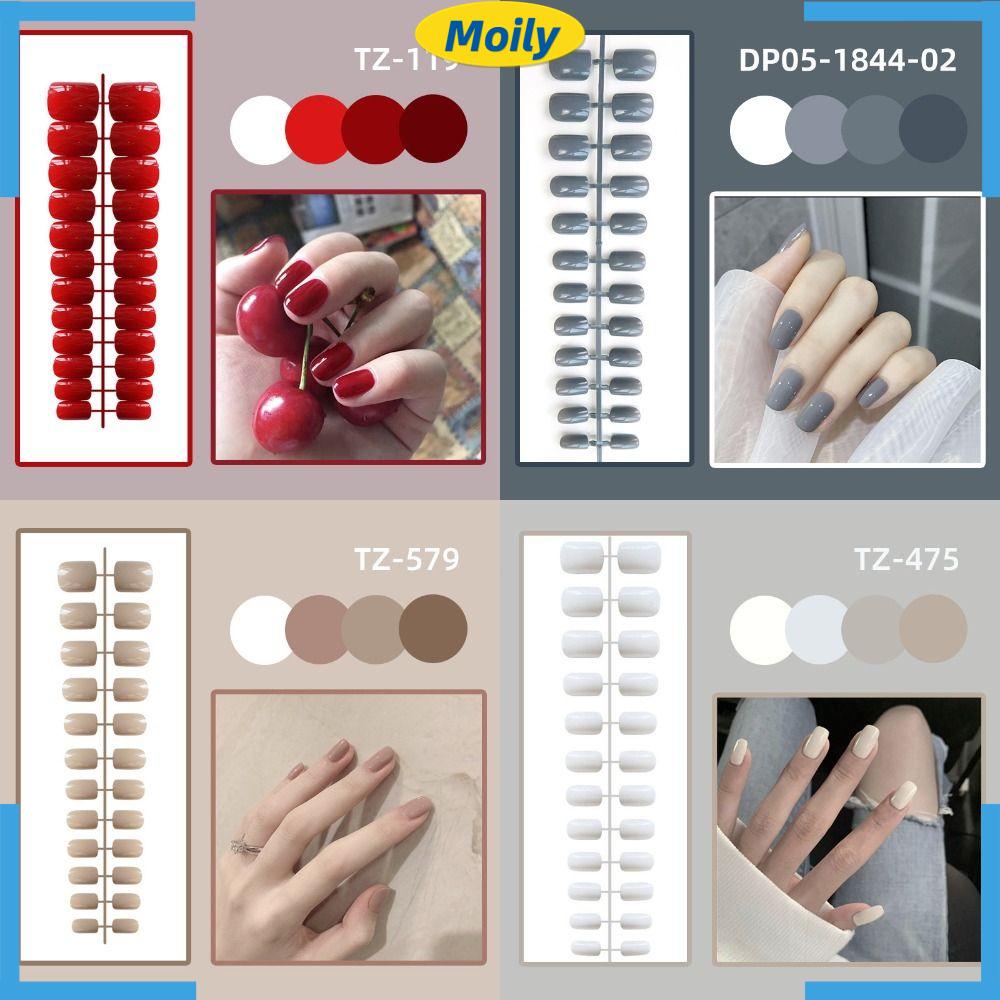 MOILYVN Bộ 24 Móng Tay Giả Ngắn Đầu Vuông Màu Sắc Thời Trang Cho Nữ