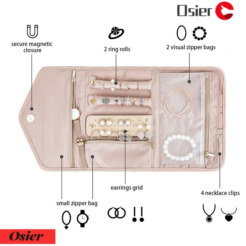 OSIER1 Hộp Đựng Trang Sức / Mỹ Phẩm / Trang Sức Có Khóa Kéo Tiện Dụng Khi Đi Du Lịch