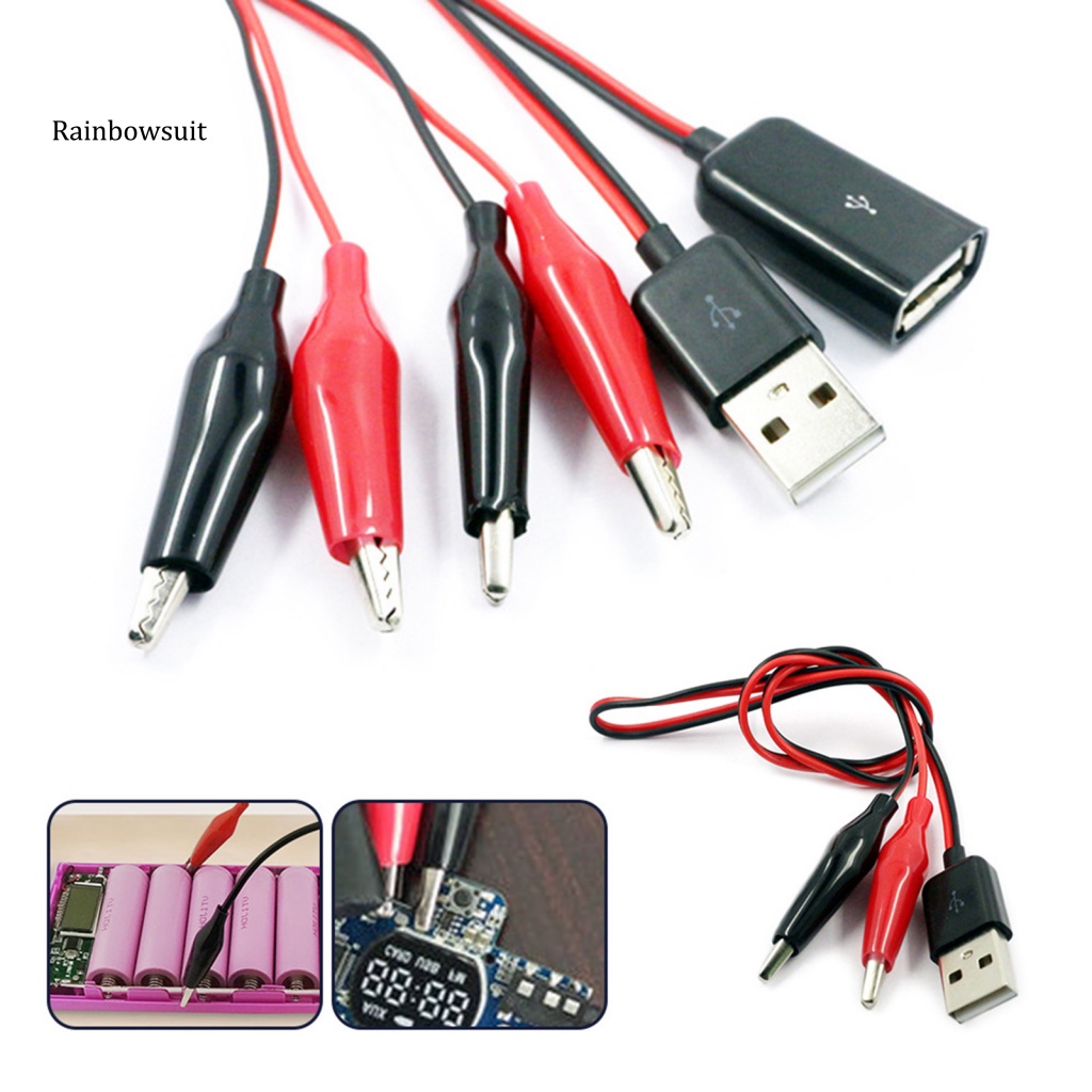 Set 2 Dây Cáp USB Đầu Đực / Cái Kẹp Cá Sấu Kiểm Tra Vôn Kế