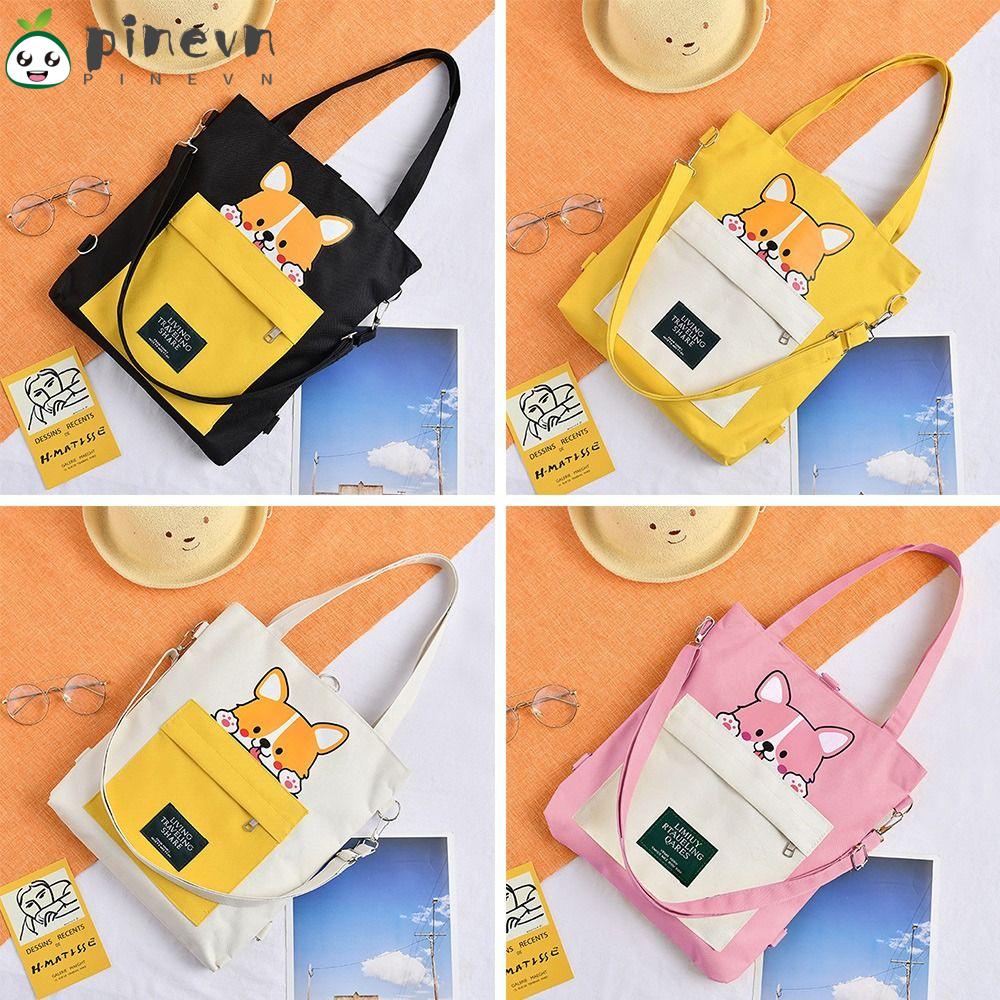 PINEVN Túi Đeo Chéo Vải Bố In Họa Tiết Hoạt Hình Có Thể Điều Chỉnh Kích