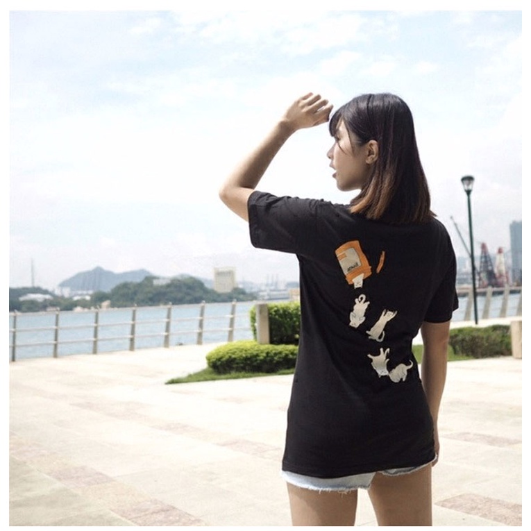 Tipndip Áo Thun Tay Ngắn Chất Liệu cotton In Họa Tiết Mèo Dễ Thương Thời Trang Mùa Hè Cho Cặp Đôi