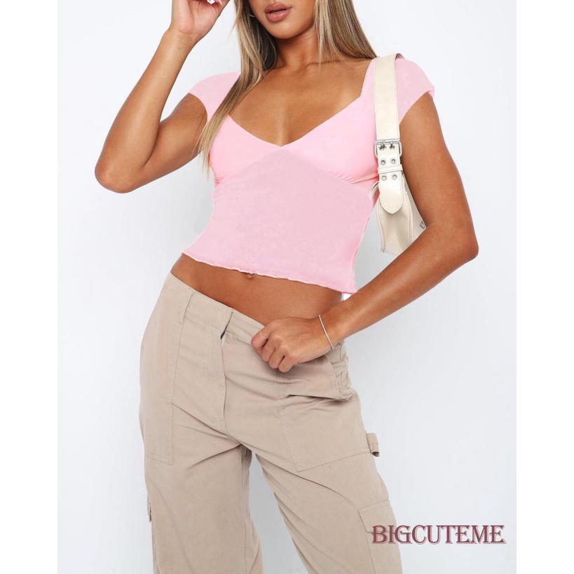 Áo Croptop Tay Ngắn Màu Sắc Thời Trang Mùa Hè Xinh Xắn Cho Nữ