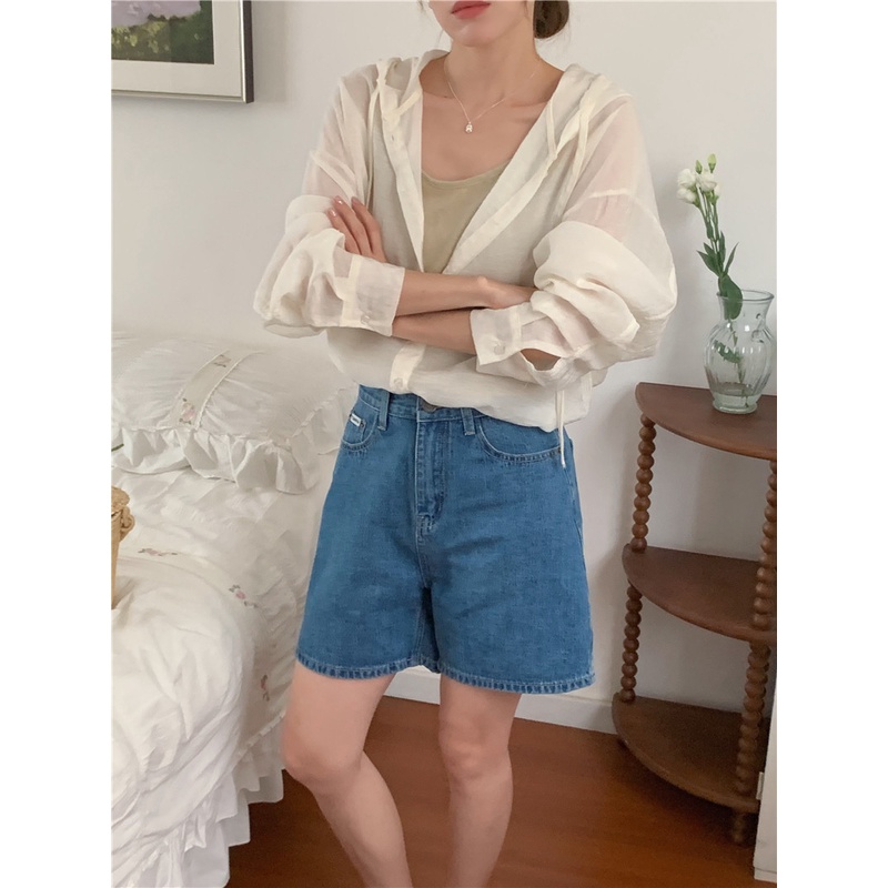 SUXI Áo Sơ Mi Chống Nắng Tay Dài Có Mũ Trùm Kiểu Hàn Quốc Dễ Phối Đồ