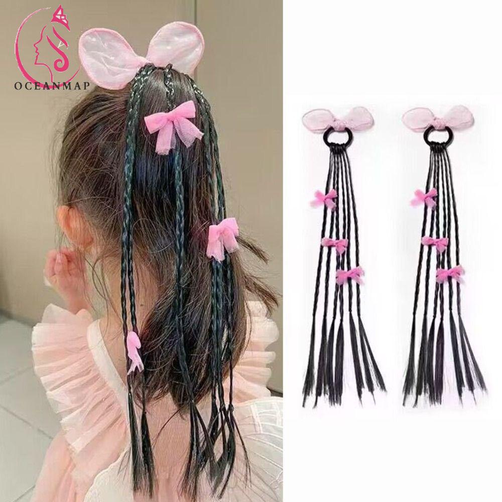 OCEANMAP Dây Buộc Tóc Kiểu Tóc Giả Tai Thỏ Bằng Sợi Tổng Hợp Co Giãn Chịu Nhiệt Dễ Thương Cho Bé Gái