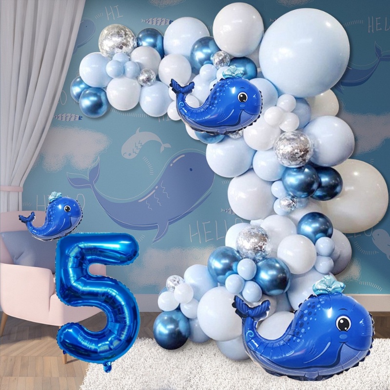 Set 74 Bong Bóng Cao Su Latex Chủ Đề Đại Dương Xanh Dương Và Trắng Trang Trí Tiệc Sinh Nhật Cho Bé Trai