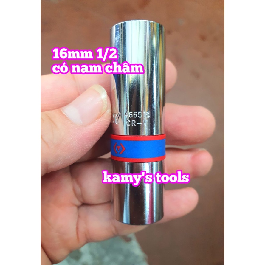 Đầu khẩu tuýp tháo mở bugi có nam châm 16mm 1/2 inch 6 cạnh dài 70mm Kingtony 466516