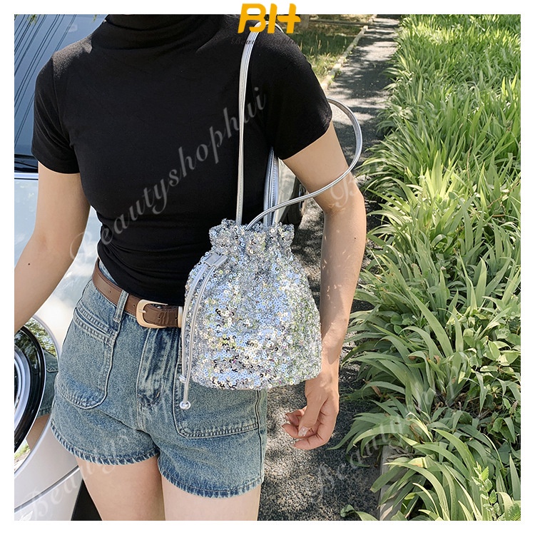 Túi Xách Đeo Chéo Một Bên Vai Đính Kim Sa Di Động Thời Trang Hàn Quốc Mới 2023 Cho Nữ