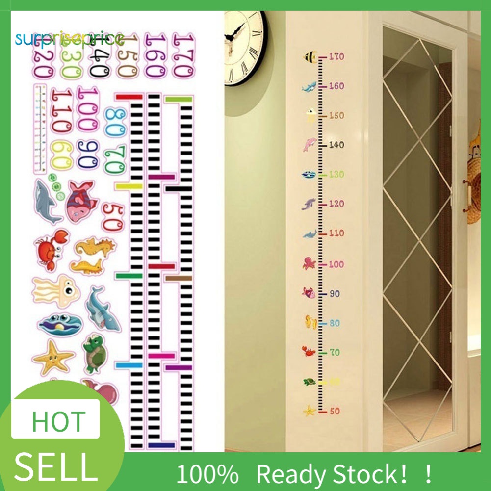 Miếng Dán Tường Bằng PVC Đo Chiều Cao Hình Động Vật Biển Hoạt Hình Cho Bé