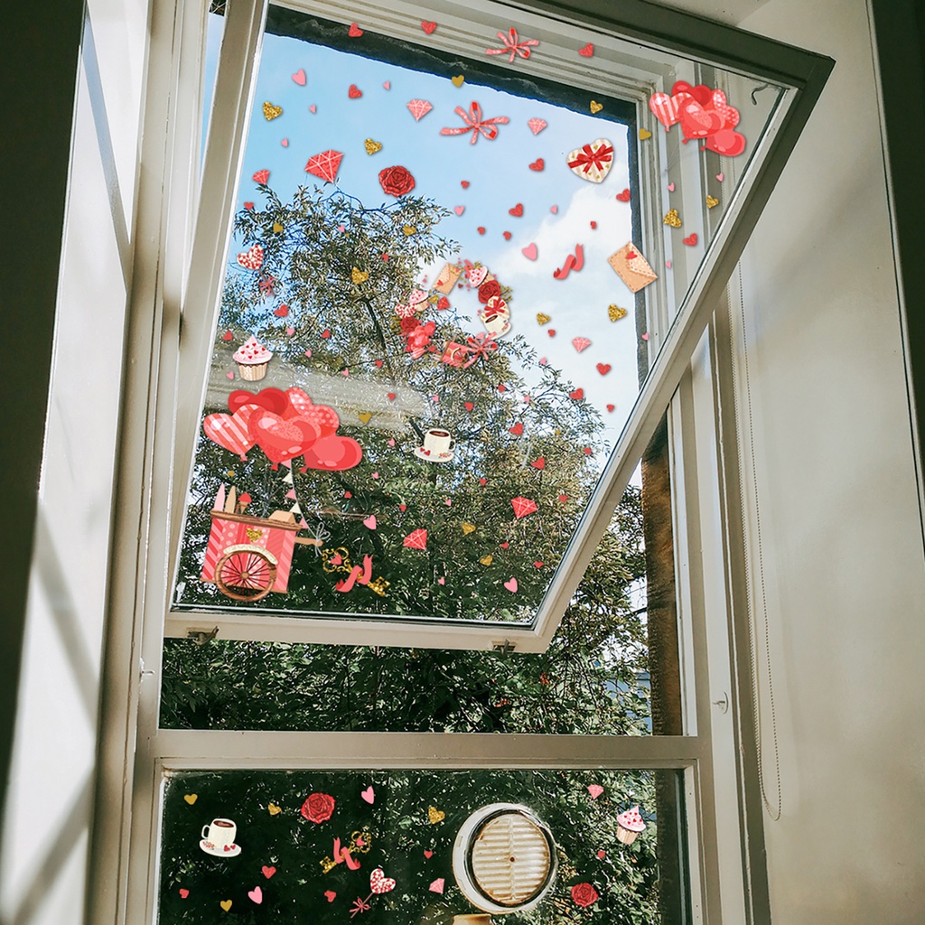 Bộ 2 Tấm Sticker Dán Kính Cửa Sổ DIY Nhiều Màu Sắc Trang Trí Cho Ngày Valentine