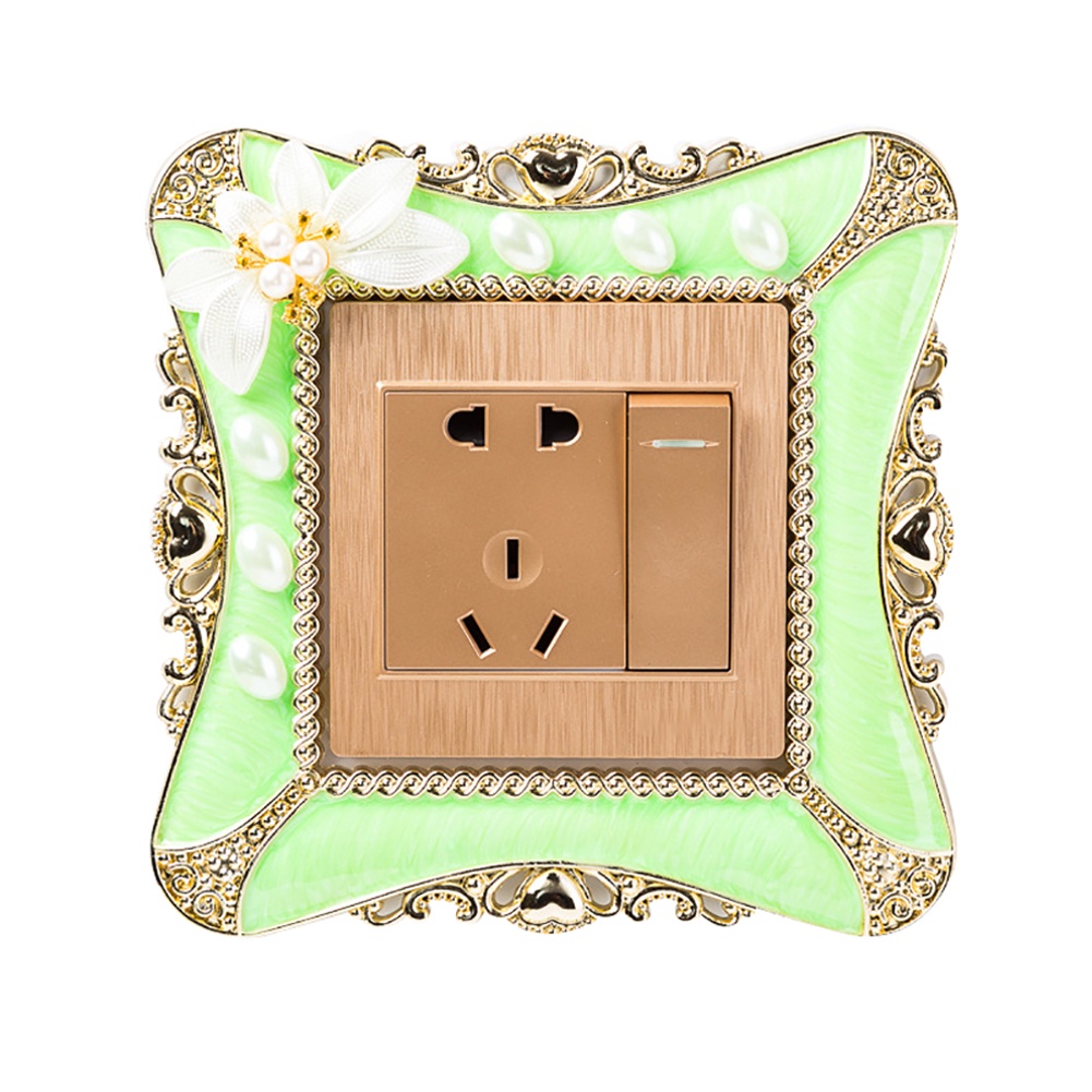 Vỏ Bọc Công Tắc Đèn Gắn Tường Hình Vuông Họa Tiết Hoa Đính Ngọc Trai Trang Trí Phòng Ngủ