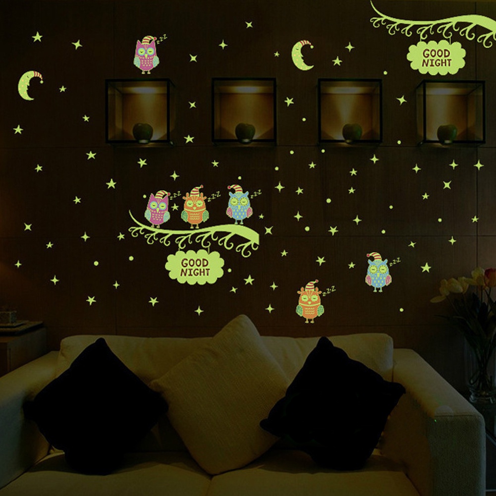 Miếng Dán Tường Dạ Quang Hình Chim Cú Dễ Thương Tháo Gỡ Được