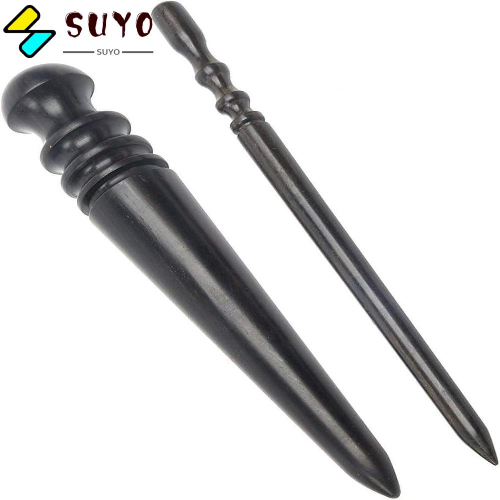 SUYO Set 2 Dụng Cụ Làm Đồ Da Đầu Tròn Bằng Gỗ Màu Đen Chuyên Dụng