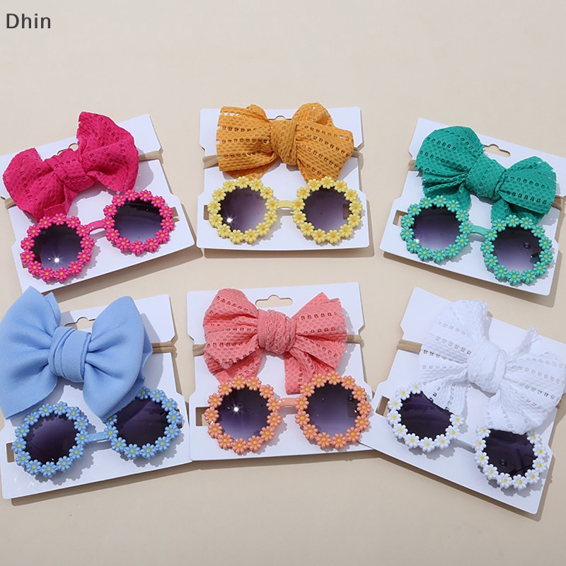 [Dhin] Kính Mát Tròn Họa Tiết Hoa Với Băng Đô Nylon Co Giãn Phong Cách Bohemia Đi Biển Cho Bé