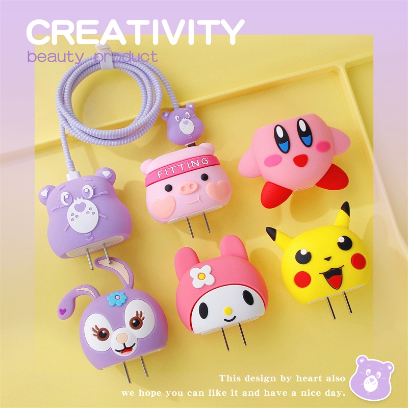 Set 4 Phụ Kiện Bảo Vệ Dây Cáp Sạc Nhanh Bằng Silicon Hình Hoạt Hình Dễ Thương Cho iPhone / iPad 18W / 20W Sự Bảo Vệ