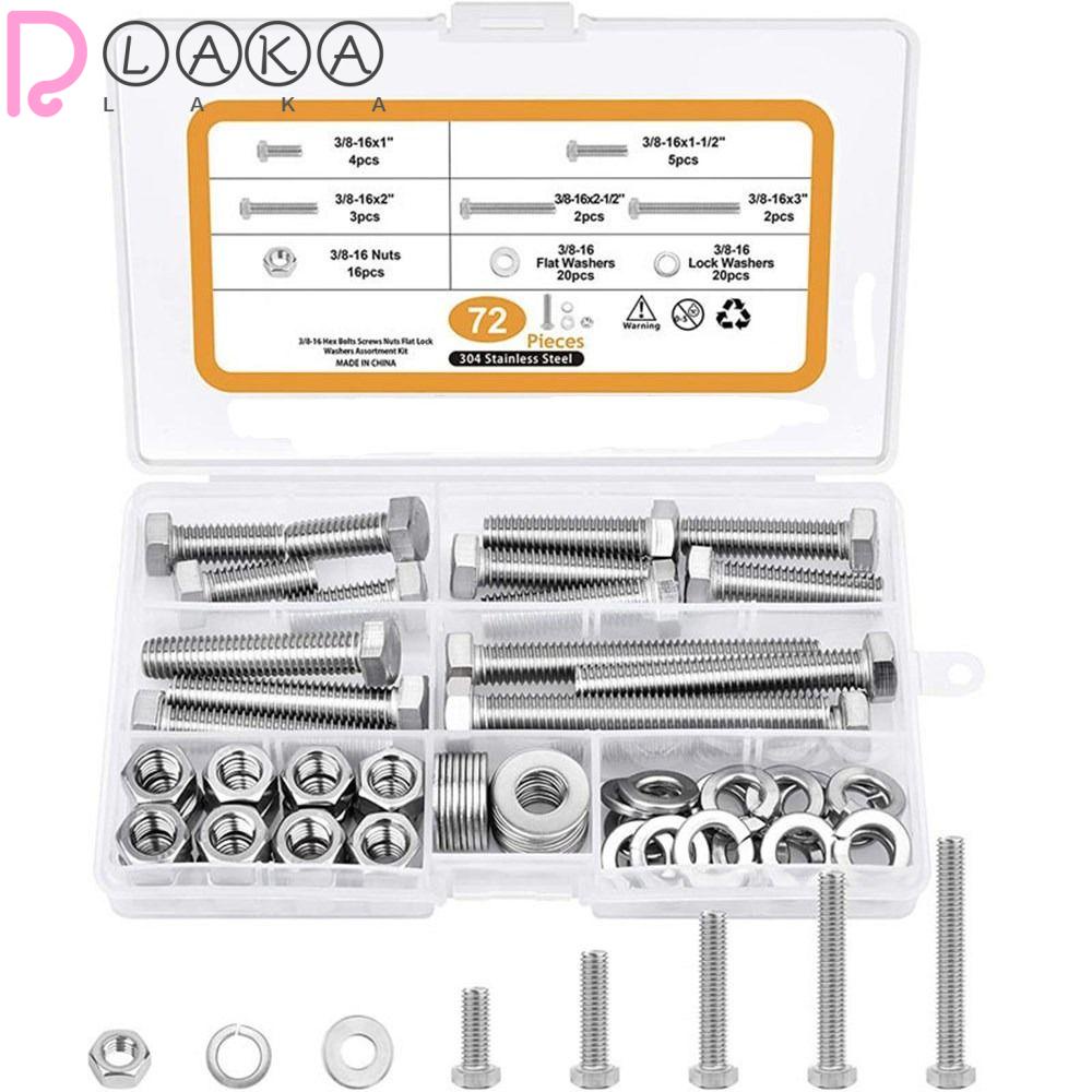 LAKAMIER Bộ 72 Bu Lông Lục Giác Bằng Thép Không Gỉ 304 Kèm Hộp Đựng 3 / 8 &quot;Và Đai Ốc