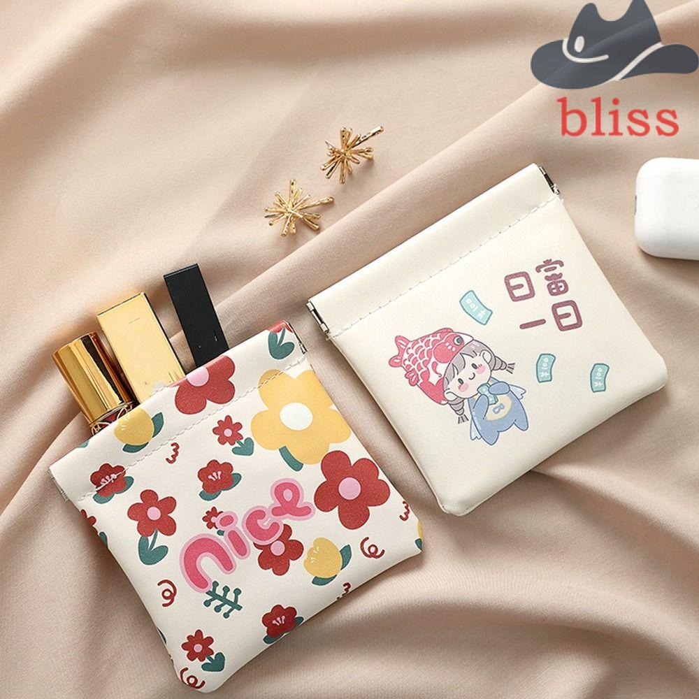 BLISS Túi Đựng Mỹ Phẩm / Tiền Xu / Đồ Dùng Bằng Da PU In Họa Tiết Độc Đáo Nhỏ Gọn Tiện Dụng Mang Theo Du Lịch Cho