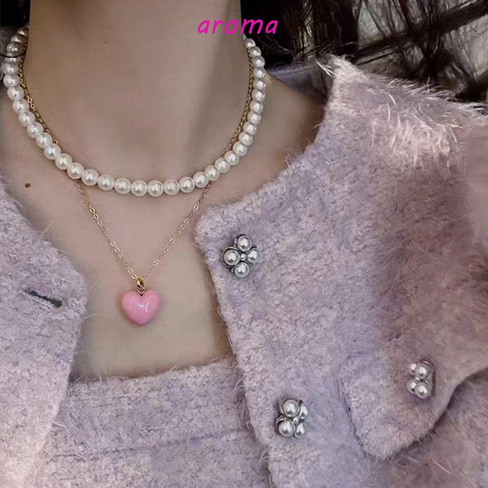 AROMA Vòng cổ Hai Lớp Mặt Hình Trái Tim Phong Cách Vintage Thanh Lịch Cho Nữ