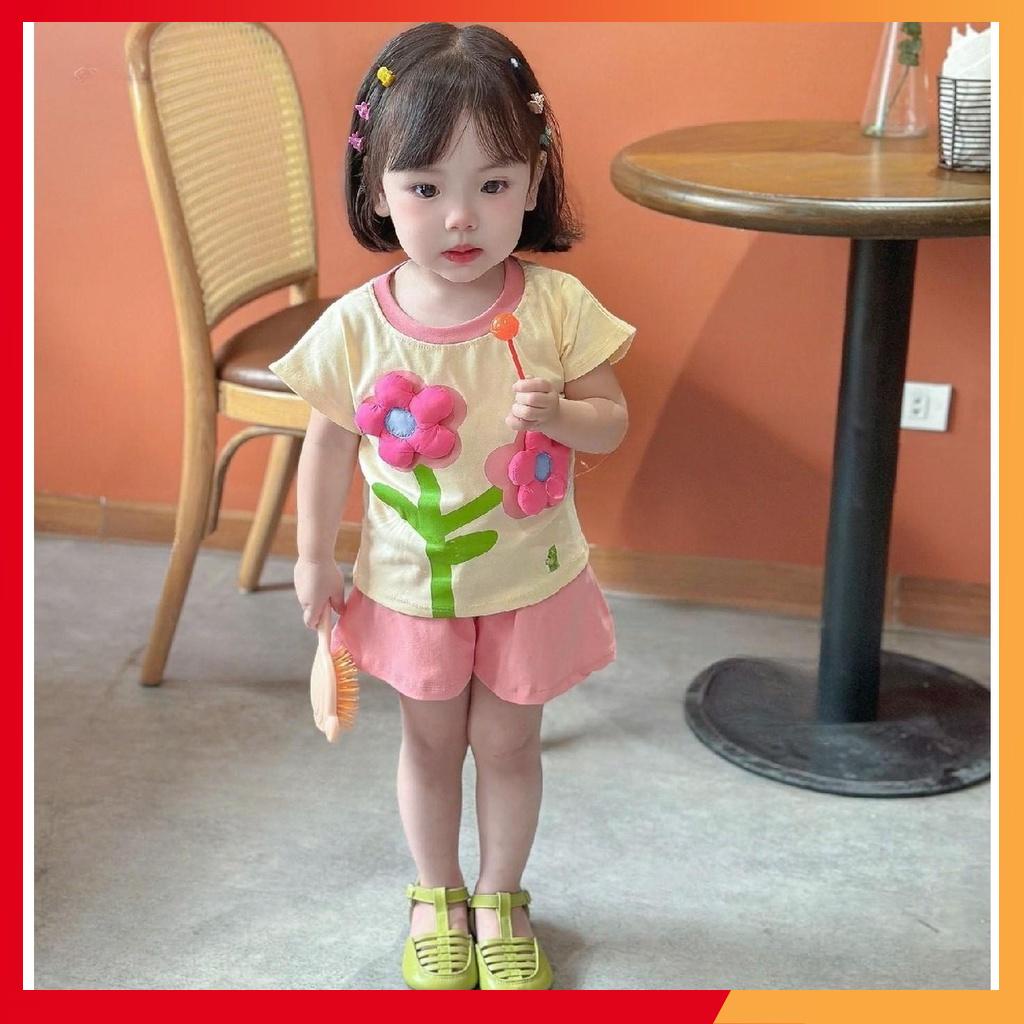 Set bộ bé gái cute bánh bèo hoa nổi xịn xò 2 màu vàng hồng (10-26kg)