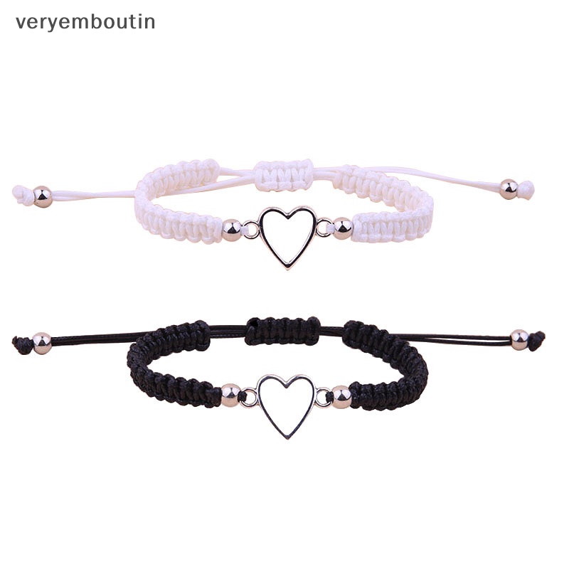 Bộ 2 Vòng Tay Dây Thừng Mặt Hình Trái Tim Có Thể Điều Chỉnh Cho Cặp Đôi