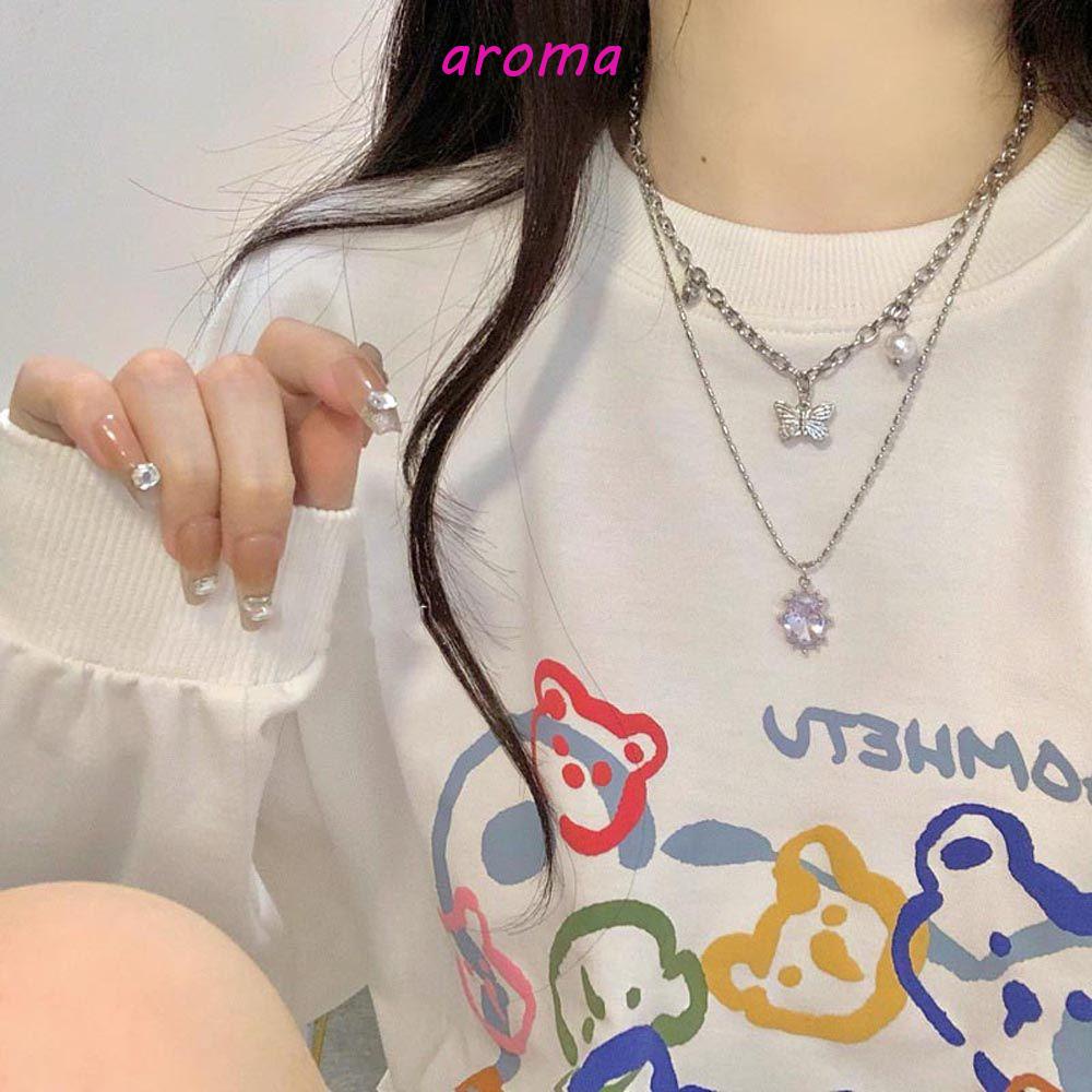 AROMA Vòng cổ Hai Lớp Mặt Hình Bướm Thanh Lịch Cho Nữ