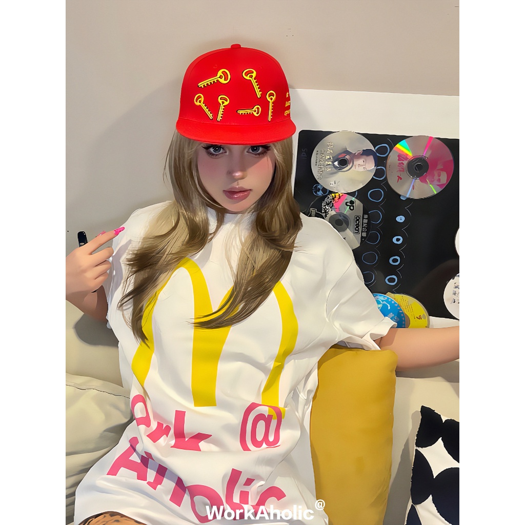 Áo Thun Tay Ngắn Dáng Rộng In Chữ Mcdonald Phong Cách hip hop Âu Mỹ Thời Trang Cho Nam Và Nữ