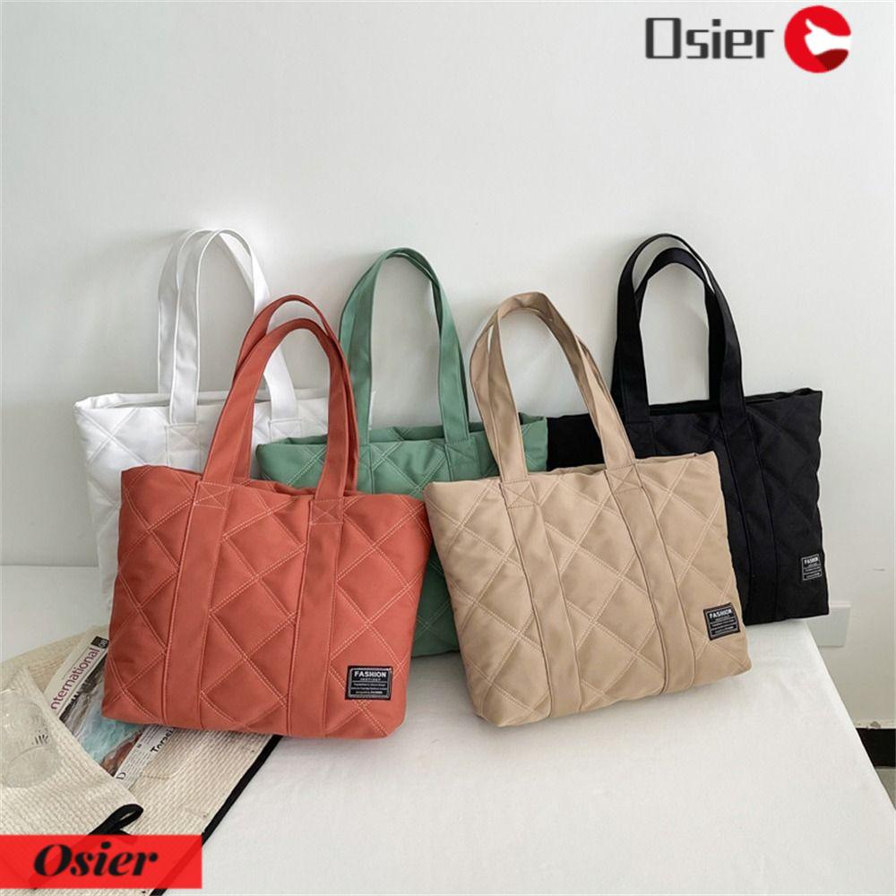 OSIER1 Túi Tote Cotton Nhồi Bông Màu Trơn Sức Chứa Lớn Có Tay Cầm Tiện Lợi Du Lịch